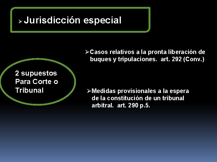 Ø Jurisdicción especial ØCasos relativos a la pronta liberación de buques y tripulaciones. art.