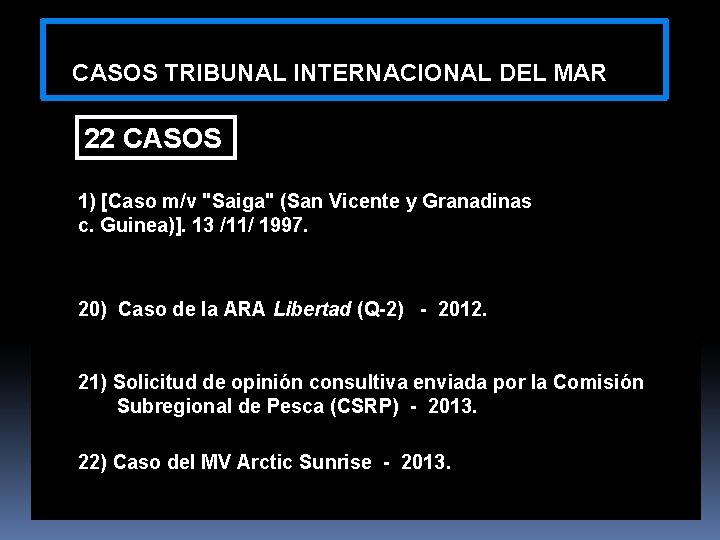 CASOS TRIBUNAL INTERNACIONAL DEL MAR 22 CASOS 1) [Caso m/v "Saiga" (San Vicente y