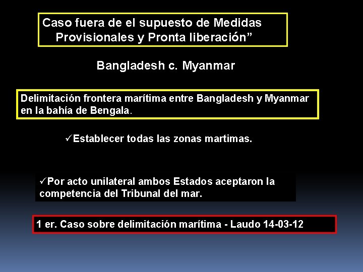 Caso fuera de el supuesto de Medidas Provisionales y Pronta liberación” Bangladesh c. Myanmar