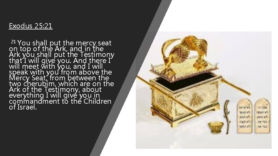 Exodus 25: 21 21 You shall put the mercy seat on top of Exodus 25: 21 21 You shall put the mercy seat on top of