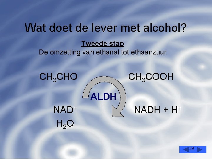 Wat doet de lever met alcohol? Tweede stap De omzetting van ethanal tot ethaanzuur