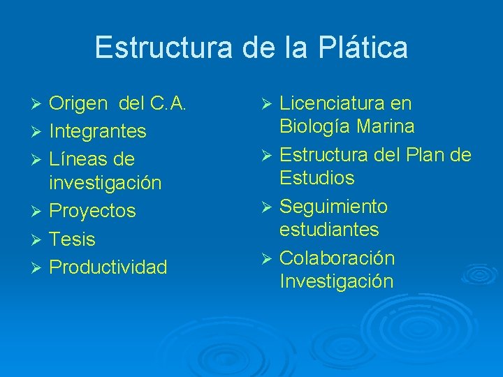 Estructura de la Plática Ø Ø Ø Origen del C. A. Integrantes Líneas de