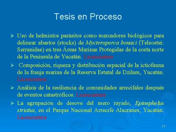 Tesis en Proceso Uso de helmintos parásitos como marcadores biológicos para delinear abastos (stocks)