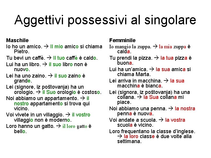 Aggettivi possessivi al singolare Maschile Io ho un amico. Il mio amico si chiama