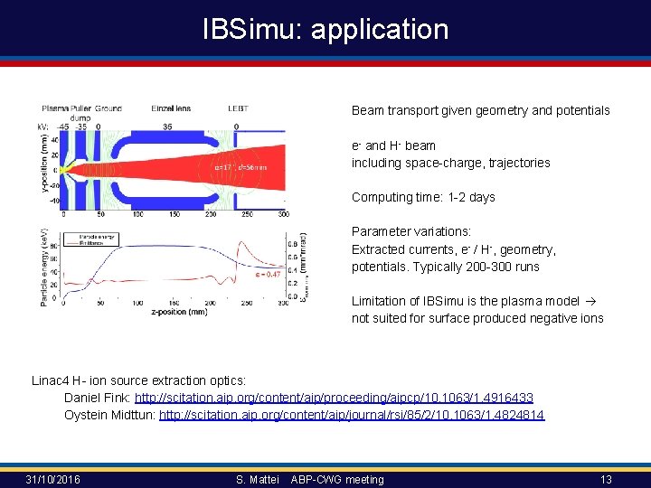 IBSimu: application Beam transport given geometry and potentials e- and H- beam including space-charge, IBSimu: application Beam transport given geometry and potentials e- and H- beam including space-charge,