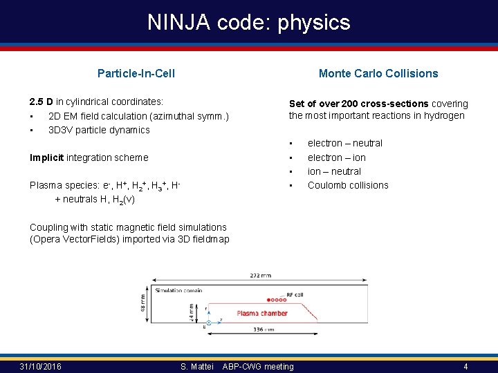 NINJA code: physics Particle-In-Cell Monte Carlo Collisions 2. 5 D in cylindrical coordinates: • NINJA code: physics Particle-In-Cell Monte Carlo Collisions 2. 5 D in cylindrical coordinates: •