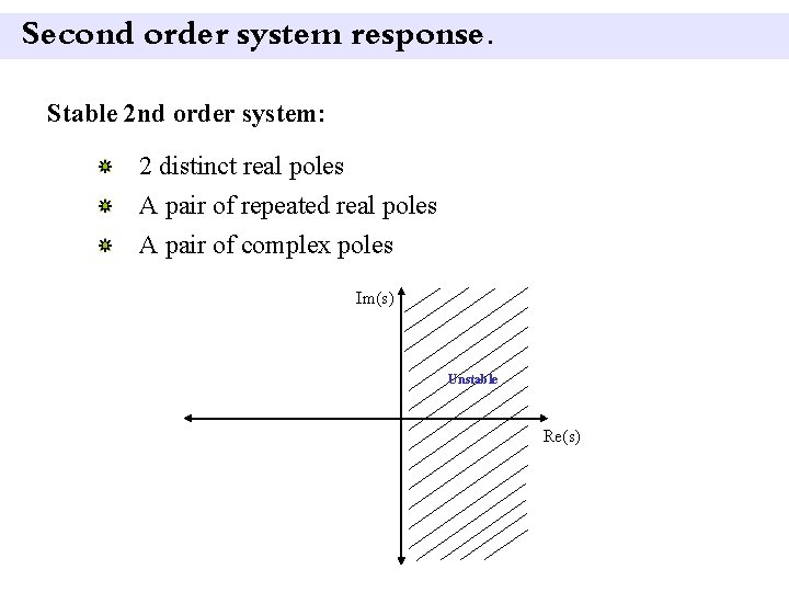 Second order system response. Stable 2 nd order system: 2 distinct real poles A