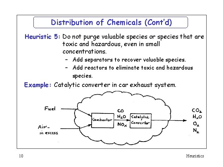Distribution of Chemicals (Cont’d) Heuristic 5: Do not purge valuable species or species that