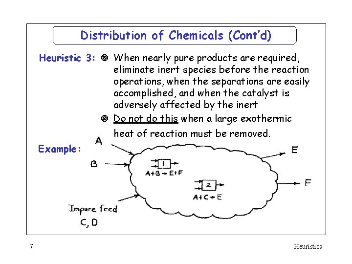 Distribution of Chemicals (Cont’d) Heuristic 3: ¥ When nearly pure products are required, eliminate