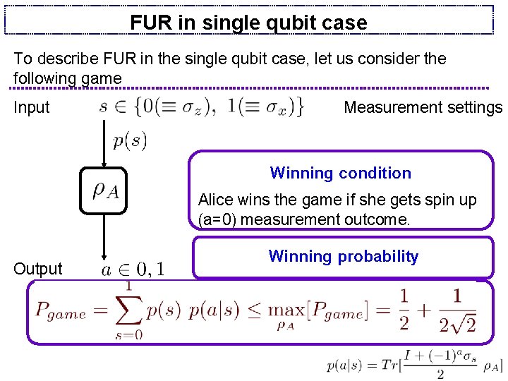 FUR in single qubit case To describe FUR in the single qubit case, let