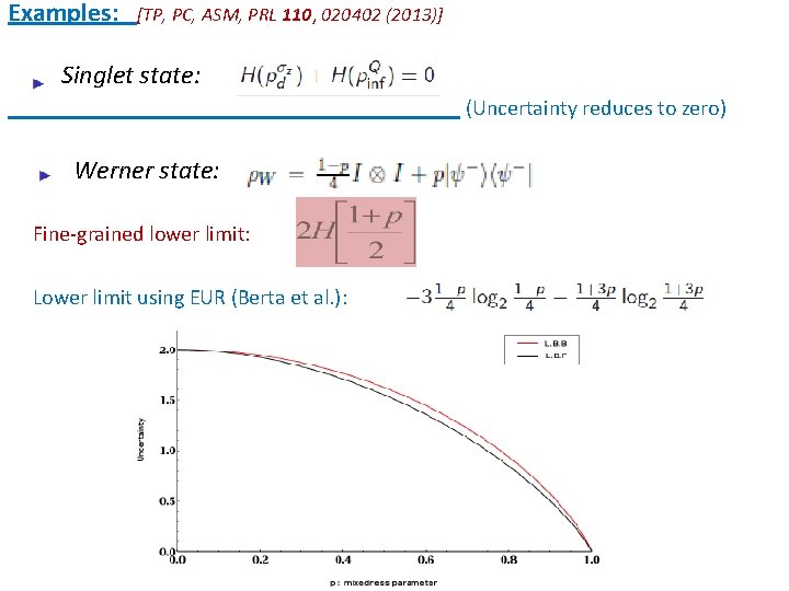 Examples: [TP, PC, ASM, PRL 110, 020402 (2013)] Singlet state: (Uncertainty reduces to zero)