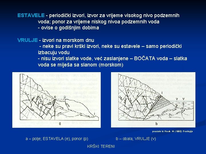 ESTAVELE - periodički izvori, izvor za vrijeme visokog nivo podzemnih voda; ponor za vrijeme