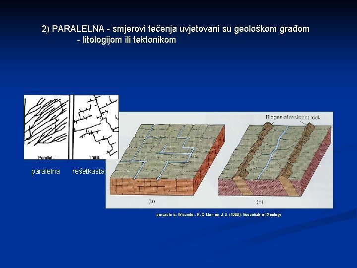 2) PARALELNA - smjerovi tečenja uvjetovani su geološkom građom - litologijom ili tektonikom paralelna