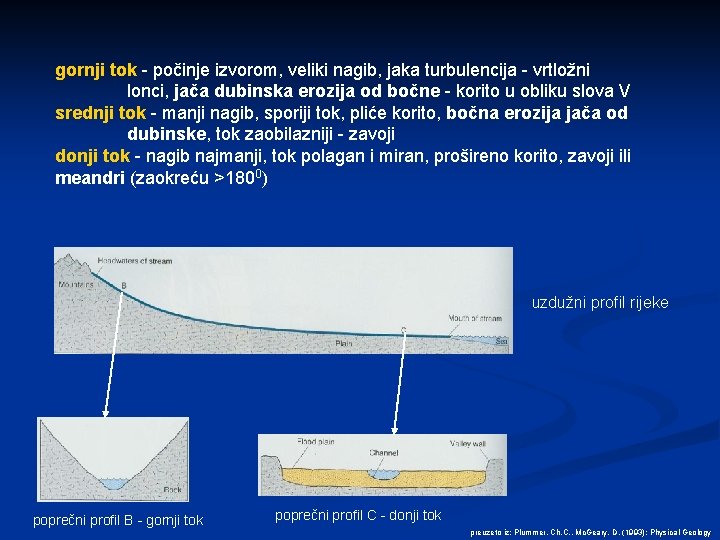 gornji tok - počinje izvorom, veliki nagib, jaka turbulencija - vrtložni lonci, jača dubinska