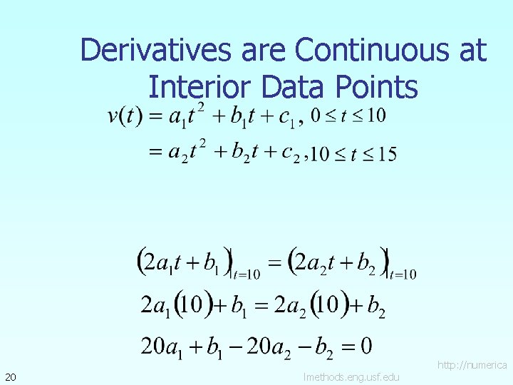 Derivatives are Continuous at Interior Data Points 20 lmethods. eng. usf. edu http: //numerica