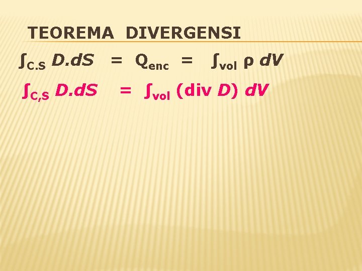 TEOREMA DIVERGENSI ∫C. S D. d. S ∫C, S D. d. S = Qenc TEOREMA DIVERGENSI ∫C. S D. d. S ∫C, S D. d. S = Qenc