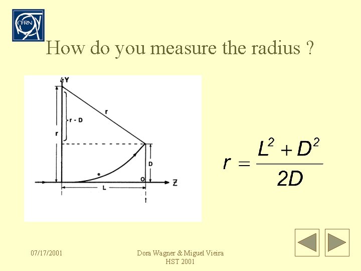 How do you measure the radius ? 07/17/2001 Dora Wagner & Miguel Vieira HST