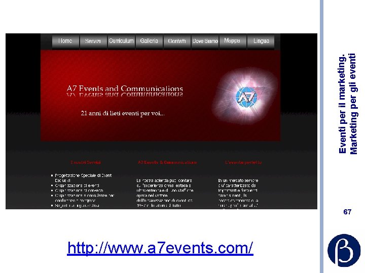 67 http: //www. a 7 events. com/ Eventi per il marketing. Marketing per gli