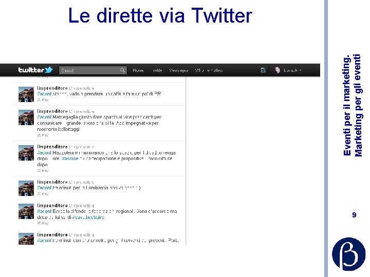 Eventi per il marketing. Marketing per gli eventi Le dirette via Twitter 9 