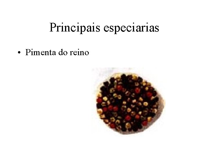 Principais especiarias • Pimenta do reino Principais especiarias • Pimenta do reino