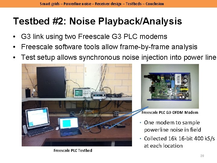 Smart grids – Powerline noise – Receiver design – Testbeds – Conclusion Testbed #2: Smart grids – Powerline noise – Receiver design – Testbeds – Conclusion Testbed #2: