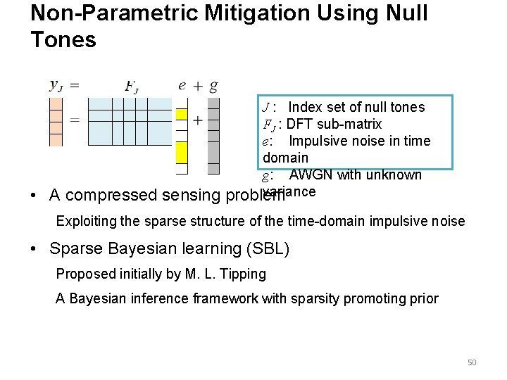 Non-Parametric Mitigation Using Null Tones • A compressed sensing J : Index set of Non-Parametric Mitigation Using Null Tones • A compressed sensing J : Index set of