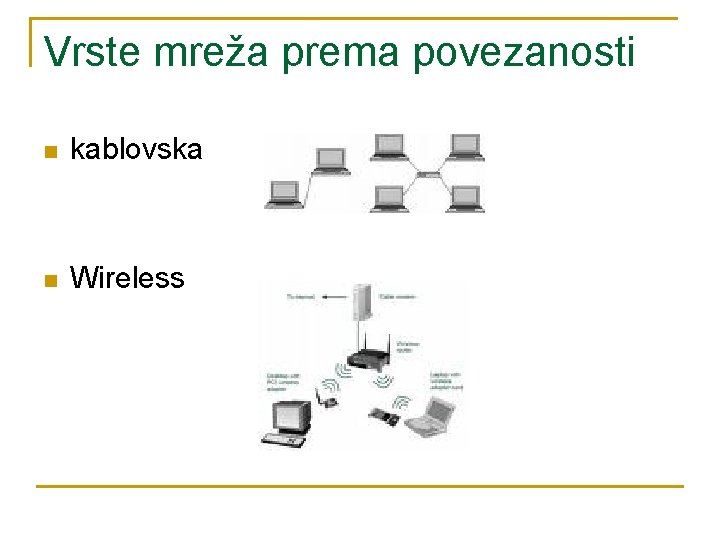 Vrste mreža prema povezanosti n kablovska n Wireless 