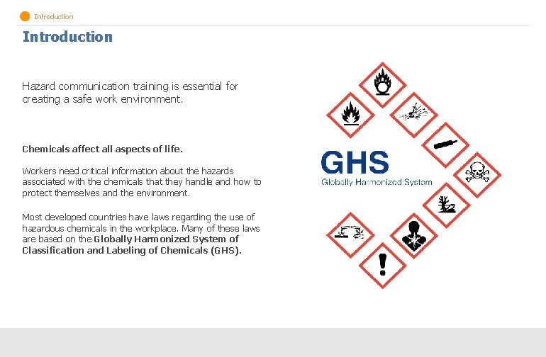 > Introduction Hazard communication training is essential for creating a safe work environment. Chemicals