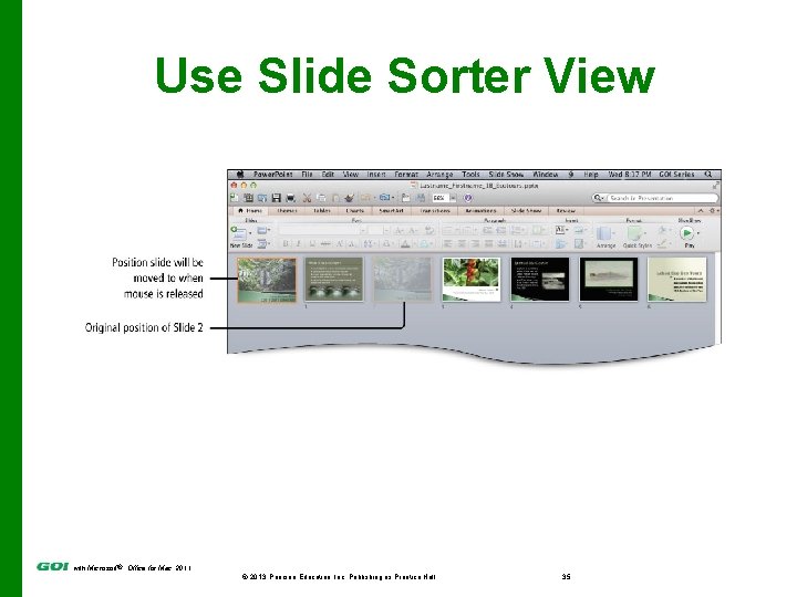 Use Slide Sorter View with Microsoft® Office for Mac 2011 © 2013 Pearson Education,