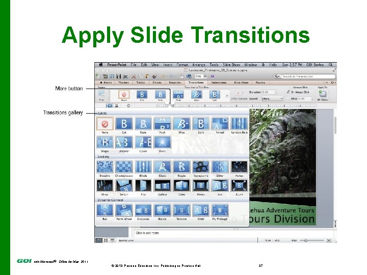 Apply Slide Transitions with Microsoft® Office for Mac 2011 © 2013 Pearson Education, Inc.