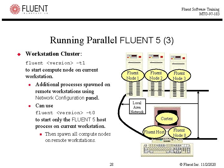 Fluent Software Training MTG-97 -183 Running Parallel FLUENT 5 (3) u Workstation Cluster: fluent