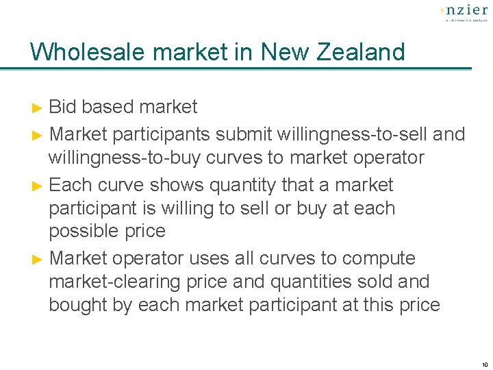 Wholesale market in New Zealand ► Bid based market ► Market participants submit willingness-to-sell