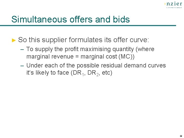 Simultaneous offers and bids ► So this supplier formulates its offer curve: – To