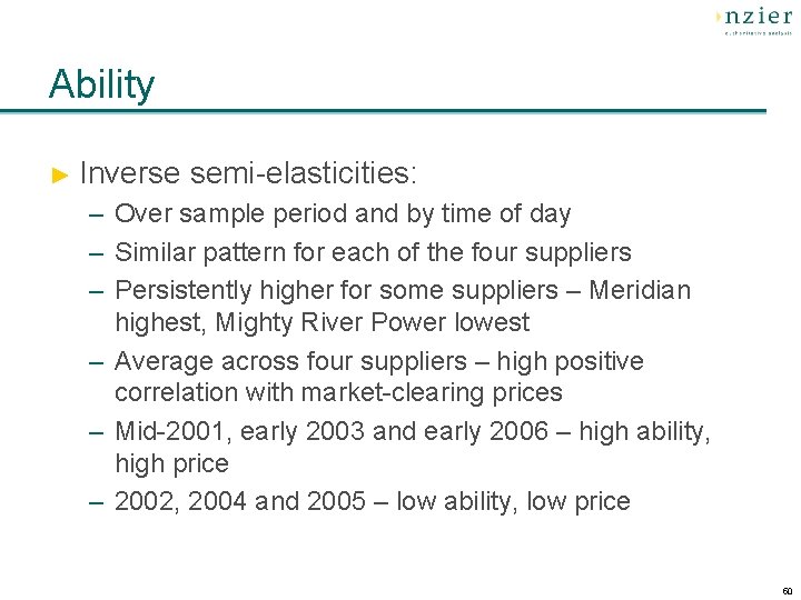 Ability ► Inverse semi-elasticities: – Over sample period and by time of day –