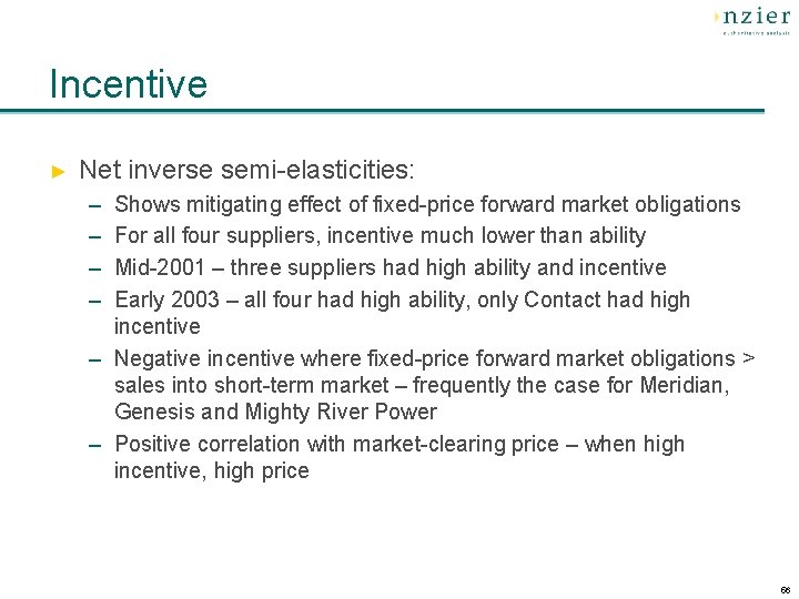 Incentive ► Net inverse semi-elasticities: – – Shows mitigating effect of fixed-price forward market