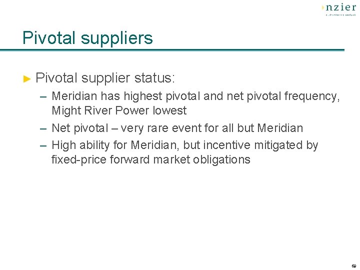 Pivotal suppliers ► Pivotal supplier status: – Meridian has highest pivotal and net pivotal