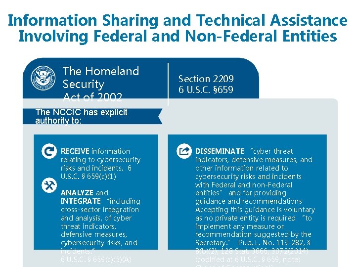 Information Sharing and Technical Assistance Involving Federal and Non-Federal Entities The Homeland Security Act