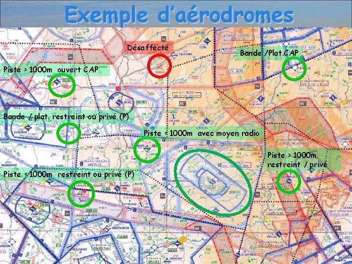 Exemple d’aérodromes Désaffecté Bande /Plat. CAP Piste > 1000 m ouvert CAP Bande /