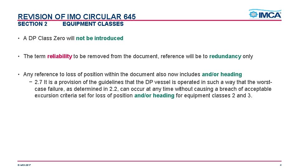 REVISION OF IMO CIRCULAR 645 SECTION 2 EQUIPMENT CLASSES • A DP Class Zero