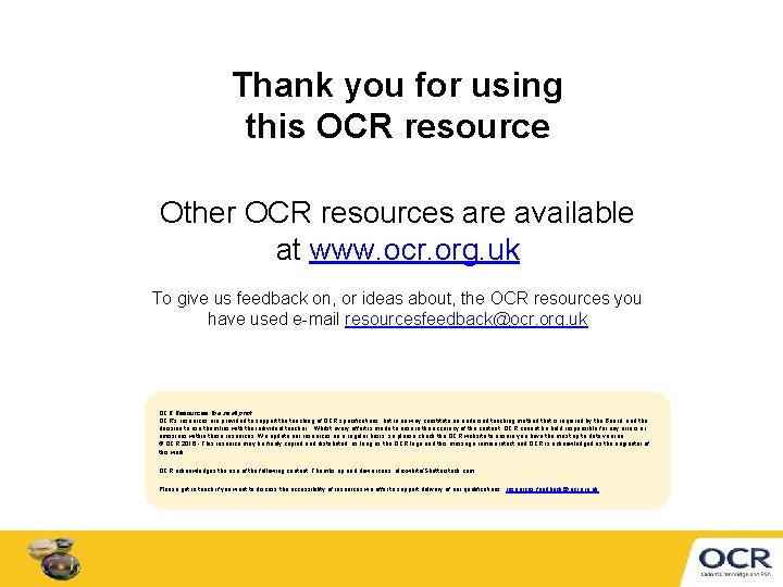 Thank you for using this OCR resource Other OCR resources are available at www.