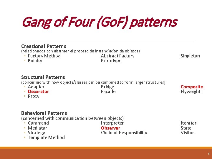 Gang of Four (Go. F) patterns Creational Patterns (relacionados con abstraer el proceso de