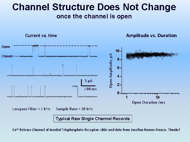 Channel Structure Does Not Change once the channel is open Amplitude vs. Duration Current