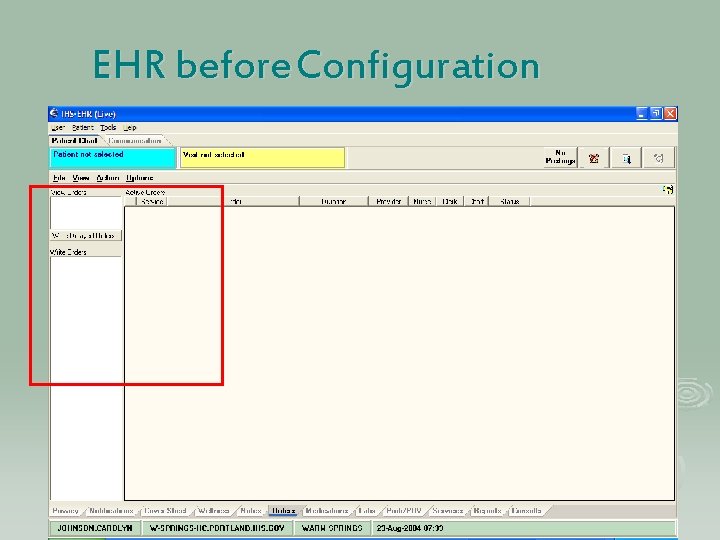 EHR before Configuration 