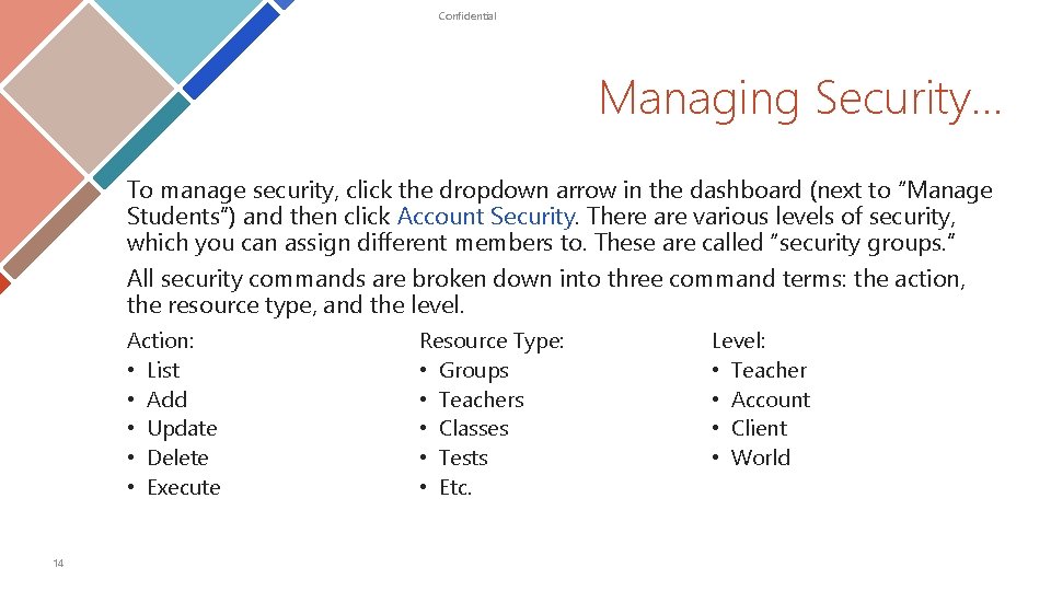 Confidential Managing Security… To manage security, click the dropdown arrow in the dashboard (next Confidential Managing Security… To manage security, click the dropdown arrow in the dashboard (next