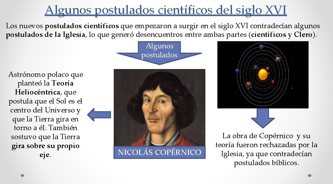 Algunos postulados científicos del siglo XVI Los nuevos postulados científicos que empezaron a surgir Algunos postulados científicos del siglo XVI Los nuevos postulados científicos que empezaron a surgir