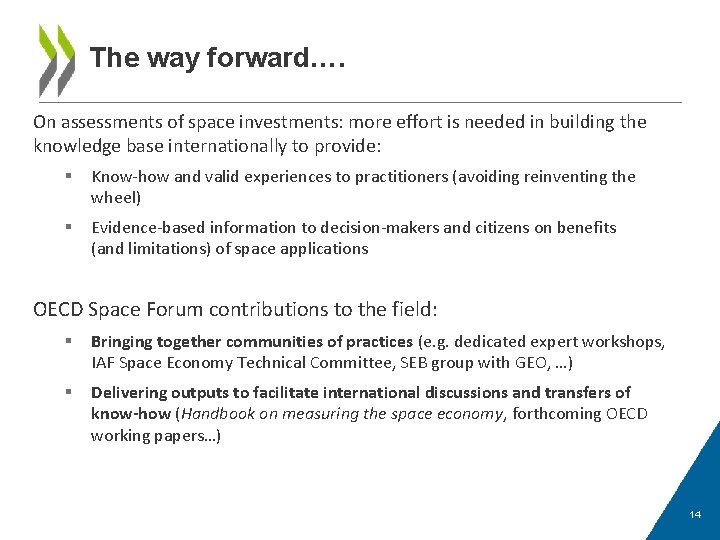 The way forward…. On assessments of space investments: more effort is needed in building