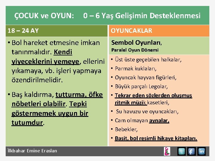 ÇOCUK ve OYUN: 0 – 6 Yaş Gelişimin Desteklenmesi 18 – 24 AY OYUNCAKLAR