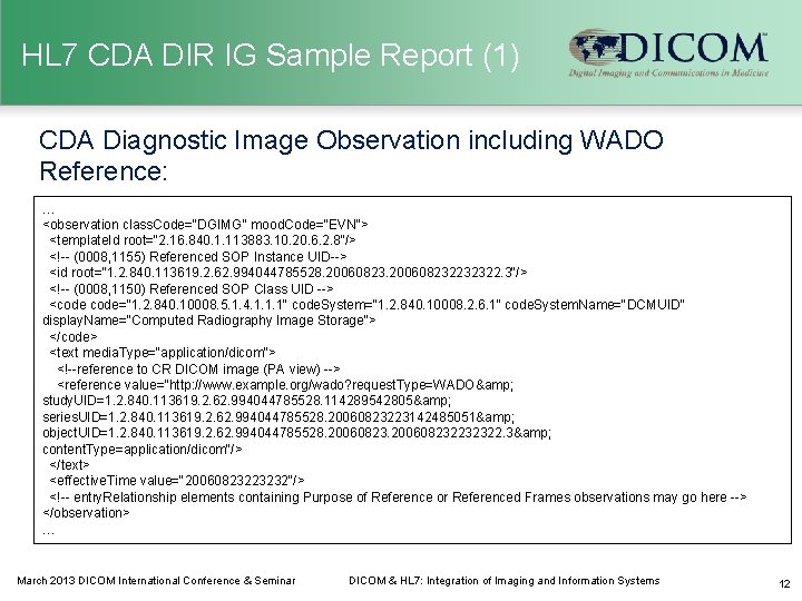 HL 7 CDA DIR IG Sample Report (1) CDA Diagnostic Image Observation including WADO