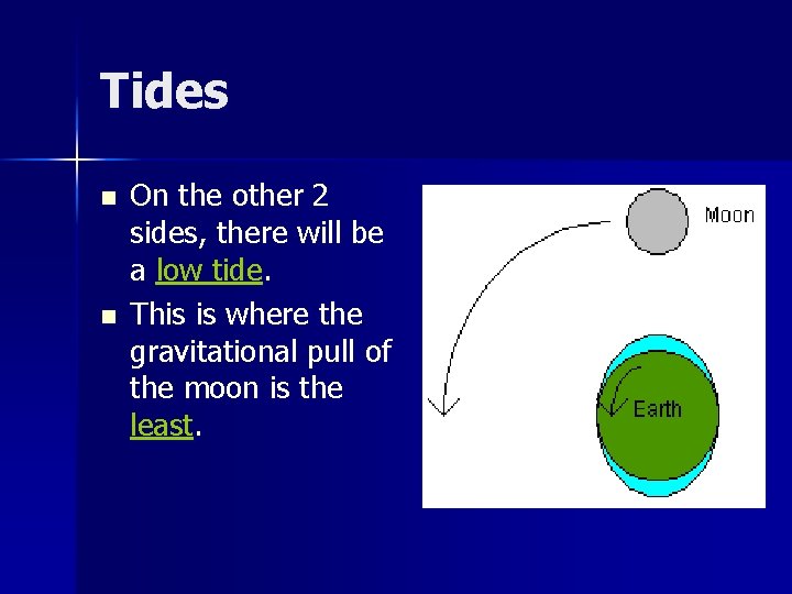 Tides n n On the other 2 sides, there will be a low tide.