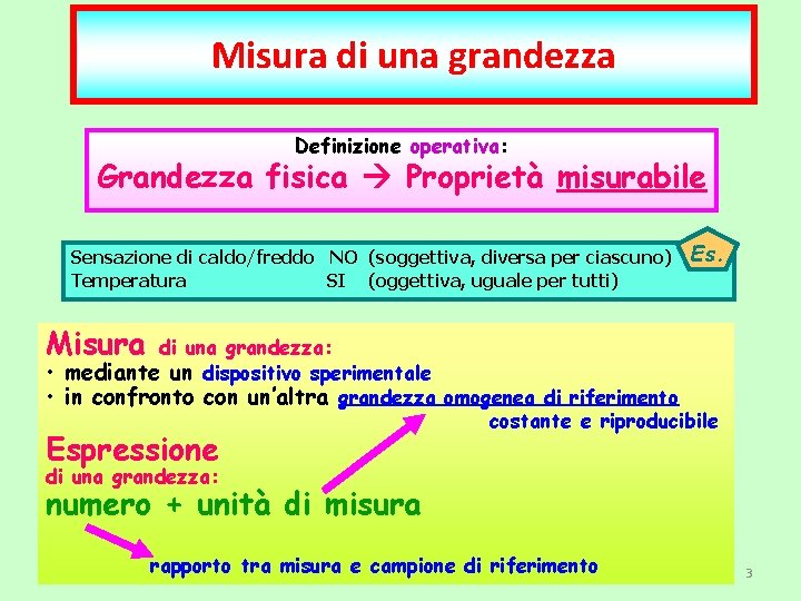 Misura di una grandezza Definizione operativa: Grandezza fisica Proprietà misurabile Sensazione di caldo/freddo NO